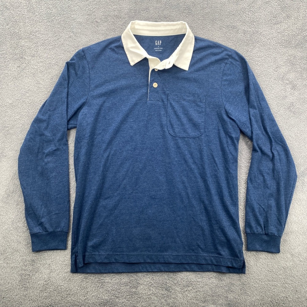 Gap Rugby Polo Shirt Mens Small Blue Long Sleeve Everyday Soft Pangea Blue